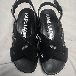 Karl Lagerfeld Black Sandals with Silver Accents